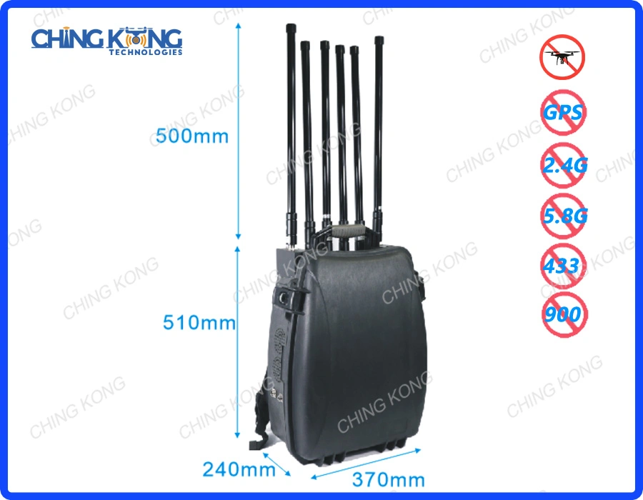 6 Channels 150W Backpack 2.4G GPS 5.8g 433 Anti Drone Signal Jammer