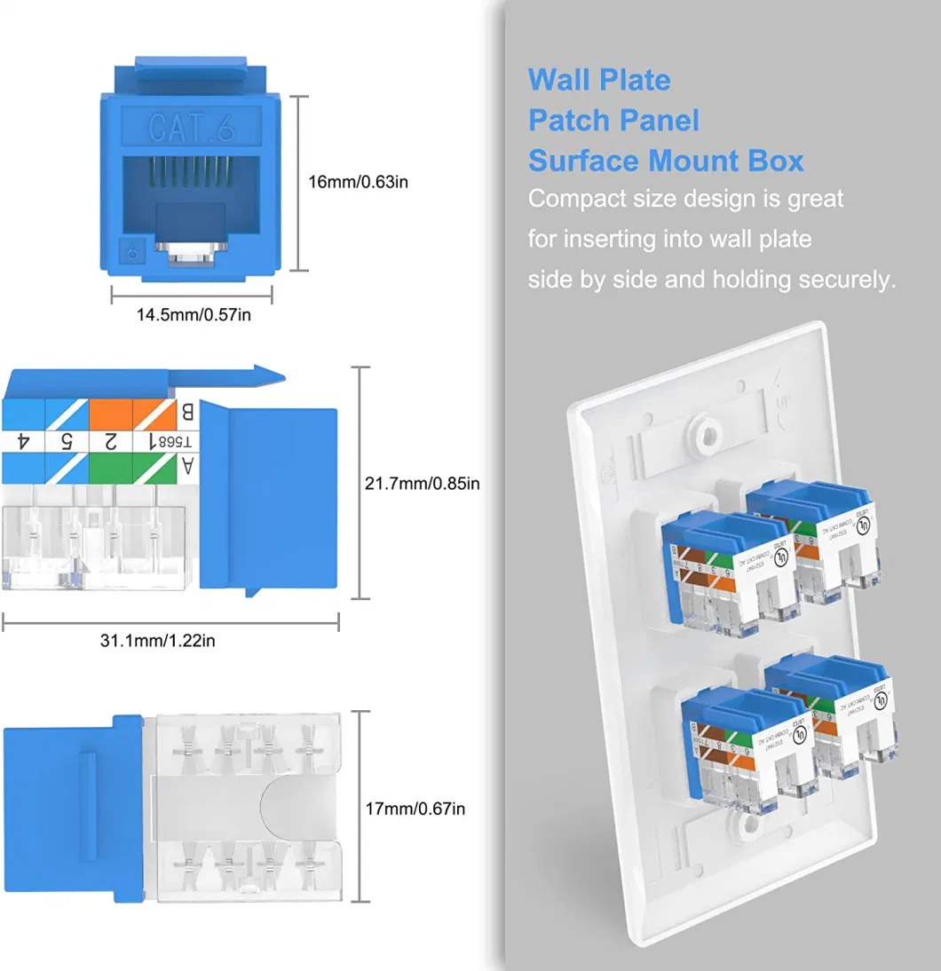 CAT6 Network Module Information Socket RJ45 Connector Adapter Keystone Jacks Modules Tool-Free Connection Network Toolless CAT6A 180 Degree Keystone Jack Networ