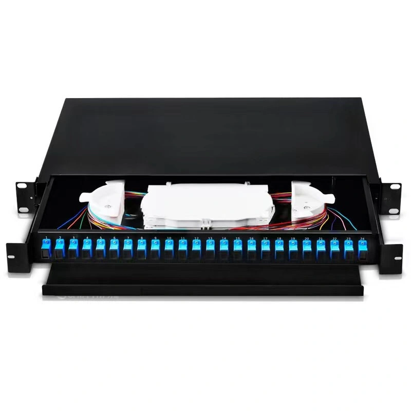 8 12 24 48 Port Fiber Optic Patch Panel 1u 19 Inches Rack Mount LC Sc Full Equipment DIN Rail Sliding Fiber Patch Panel