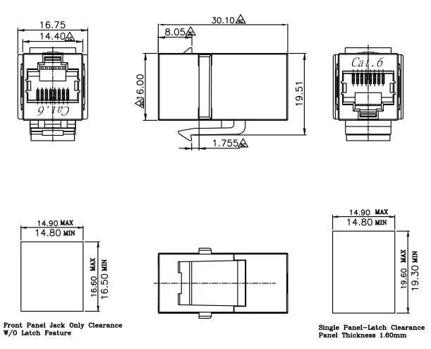 RJ45 Modular PCB Jack 8p8c and RJ45 Connector with 90 Degree LED RJ45 CAT6