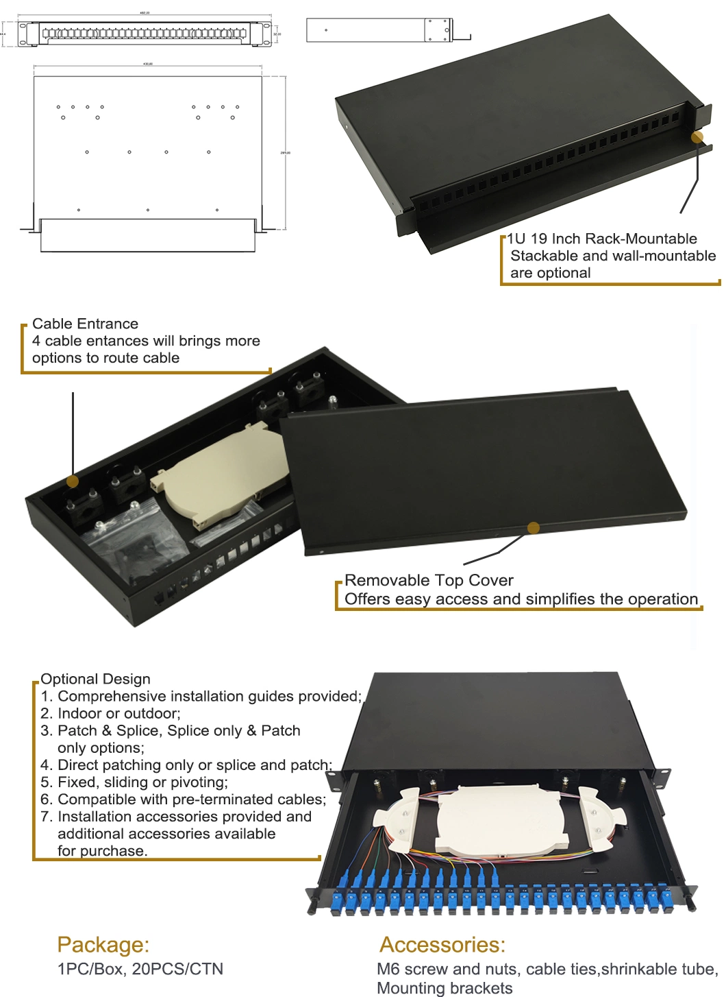 24 48 Port Sc LC Fiber Optical Patch Panel 19inch Fo Patch Panel