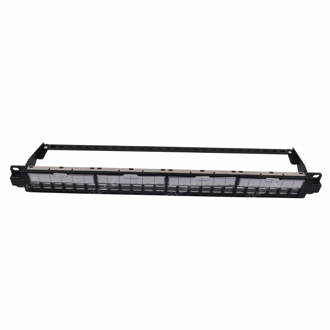 19&prime;&prime; 1u STP Blank Patch Panel 24 Ports with Shutter Use for STP RJ45 Keystone Jack Telecom Communication with Back Bar