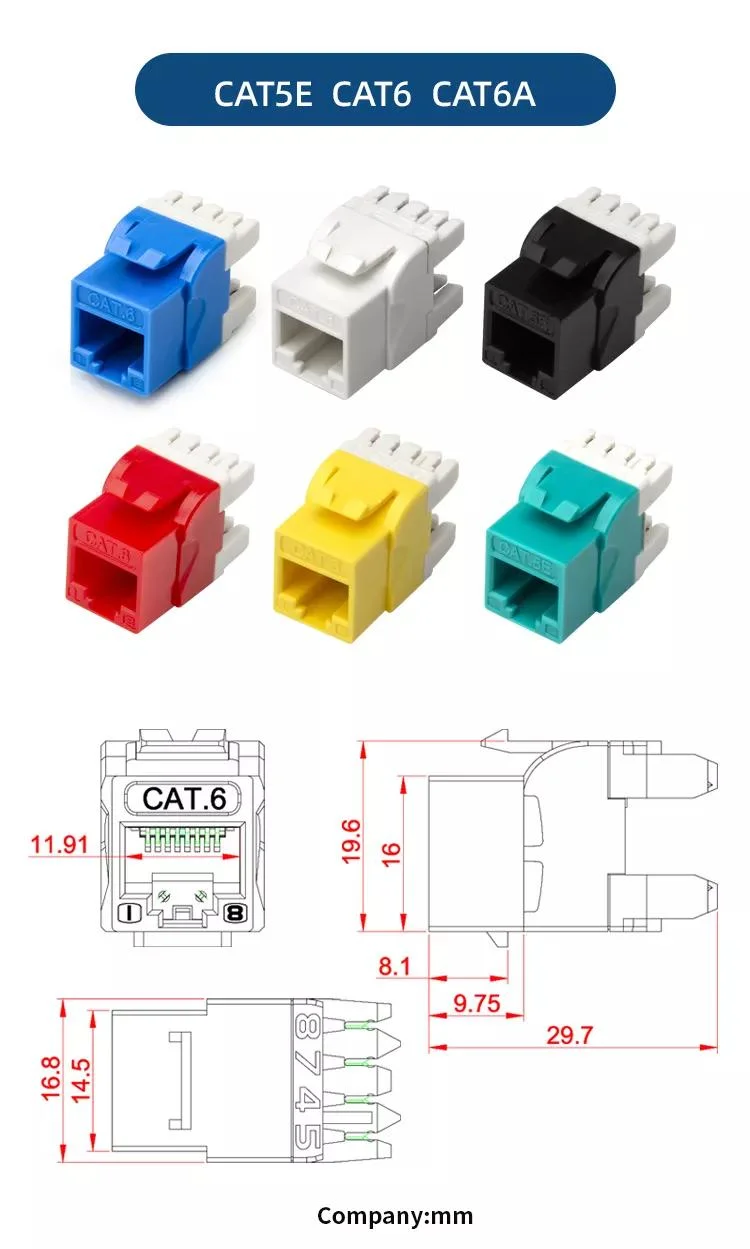 Manufacturer CAT6 Keystone Jack RJ45 Female Connector Unshielded Ethernet Cable Keystone RJ45 CAT6 FTP