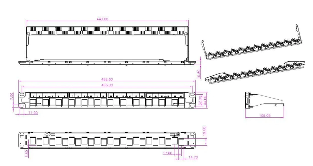 1u Rack-Mount High and Down Shielded Blank Keystone Patch Panel