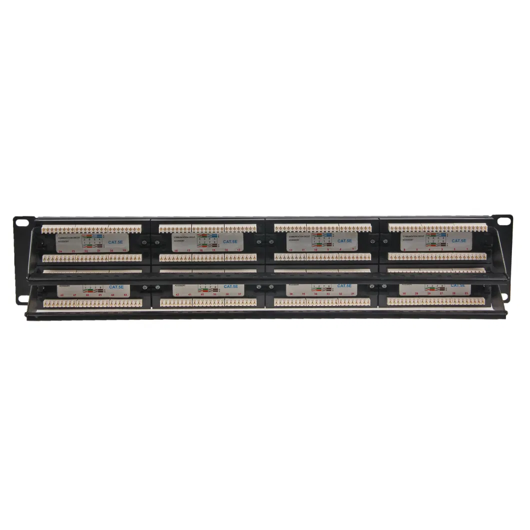 2u 19inch 48 Ports Cat 6 UTP RJ45 PCB Patch Panel Dual IDC with Back Bar Rack Mount