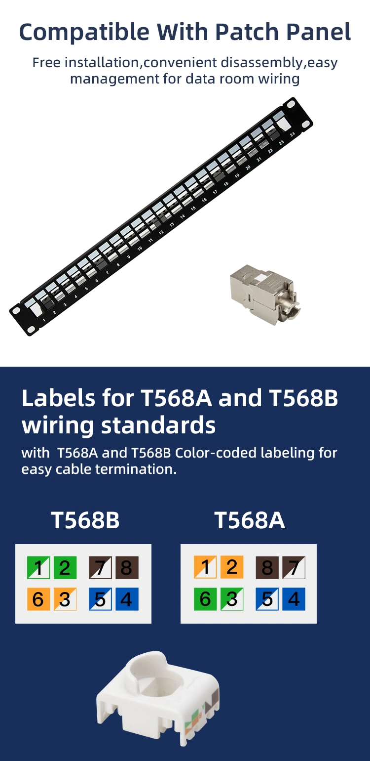 Network Shielded 8p8c Toolless Cat5e CAT6 CAT6A FTP Keystone Jack Module Cat 6 SFTP 180 Degree Toolless RJ45 Keystone Jack