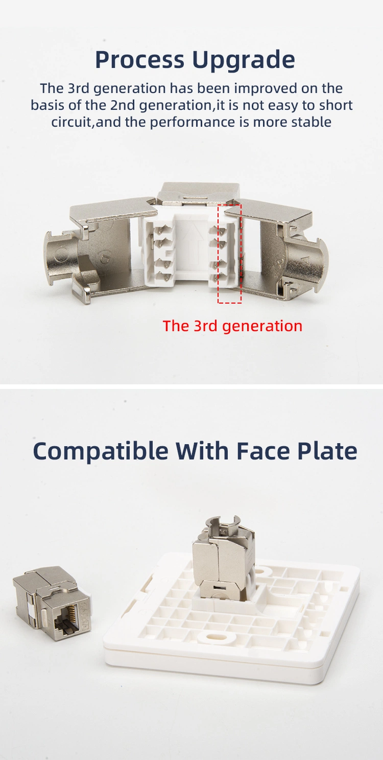 Network Shielded 8p8c Toolless Cat5e CAT6 CAT6A FTP Keystone Jack Module Cat 6 SFTP 180 Degree Toolless RJ45 Keystone Jack
