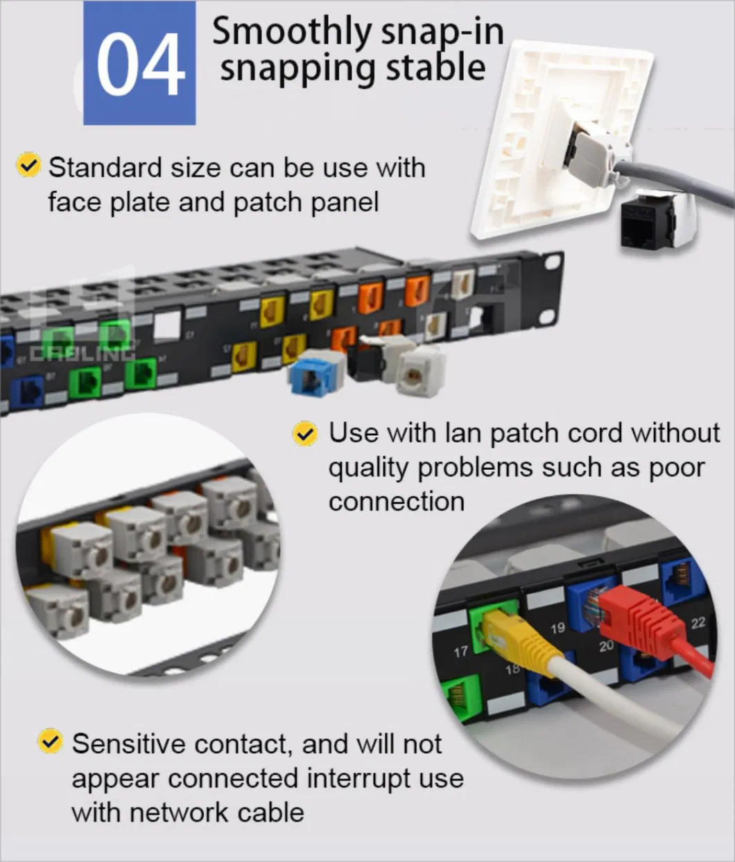 Gcabling Female RJ45 Keystone Jack CAT6 CAT6A Ethernet Wall Jack