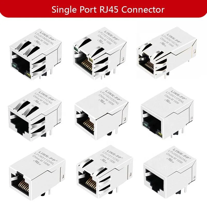 Cat5 Cat5e 8 Pin LED Connector RJ45 Magjack Network Connector Female PCB Connector RJ45 Modular Jack