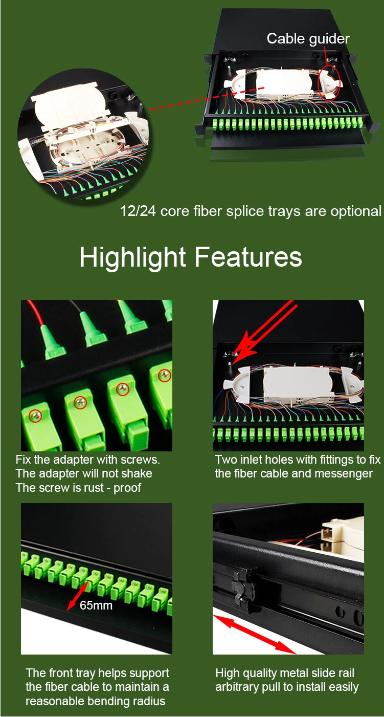 Gcabling 1u 19&quot; Inch Rack Mount Sliding Type ODF Fiber Patch Panel 24 Fibers