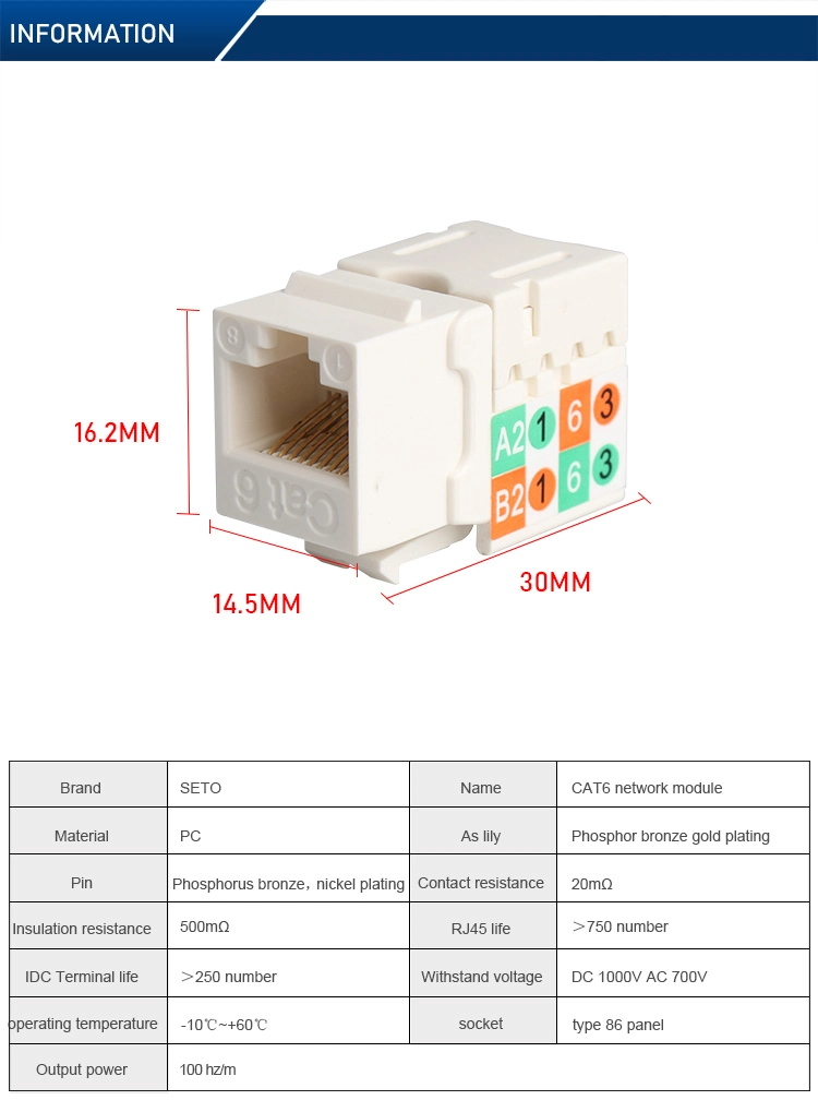 Network Module Gigabit CAT6 Keystone Jack 100mbit/S RJ45 Female Socket