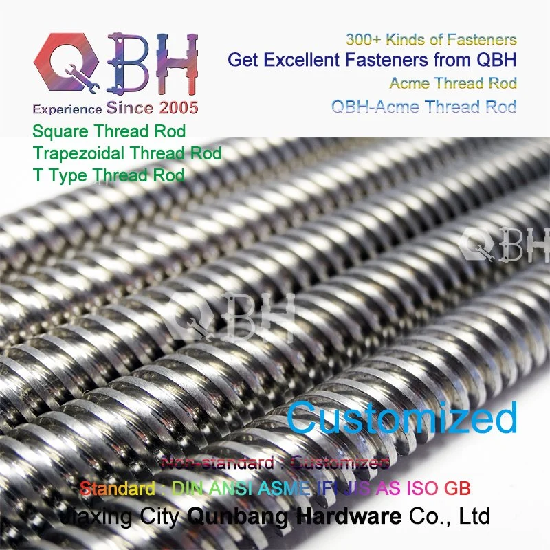 Qbh Customized Type Trapezoidal Acme Square Section Roll Long Thread Rod Bar Insert