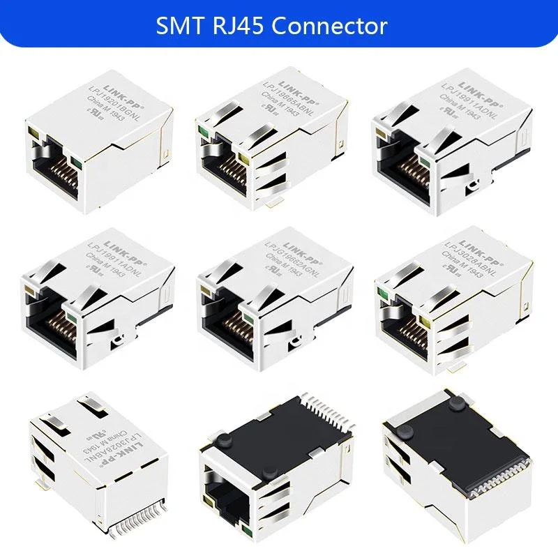 Cat5 Cat5e 8 Pin LED Connector RJ45 Magjack Network Connector Female PCB Connector RJ45 Modular Jack