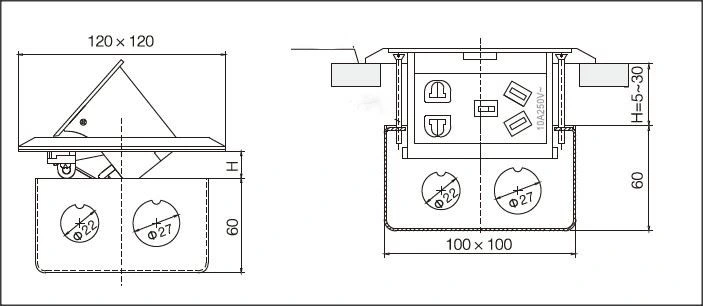 Pop-up Type Floor Socket Two Network LAN RJ45 CAT6 Wall Plate Socket Keystone Floor Receptacle