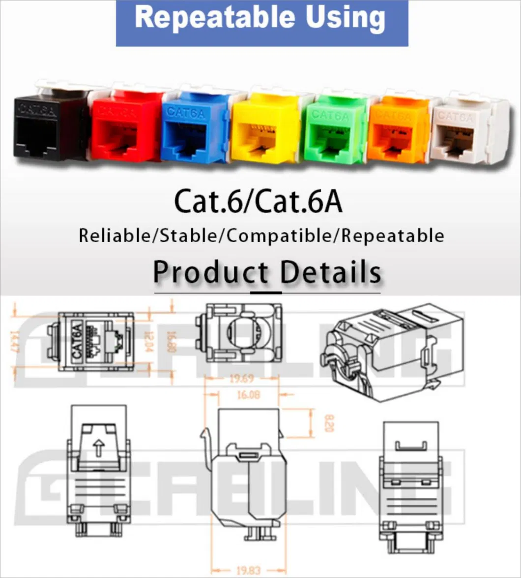 Gcabling RJ45 CAT6 Keystone Jack CAT6A UTP Ethernet Coupler CAT6A RJ45 Keystone Jack