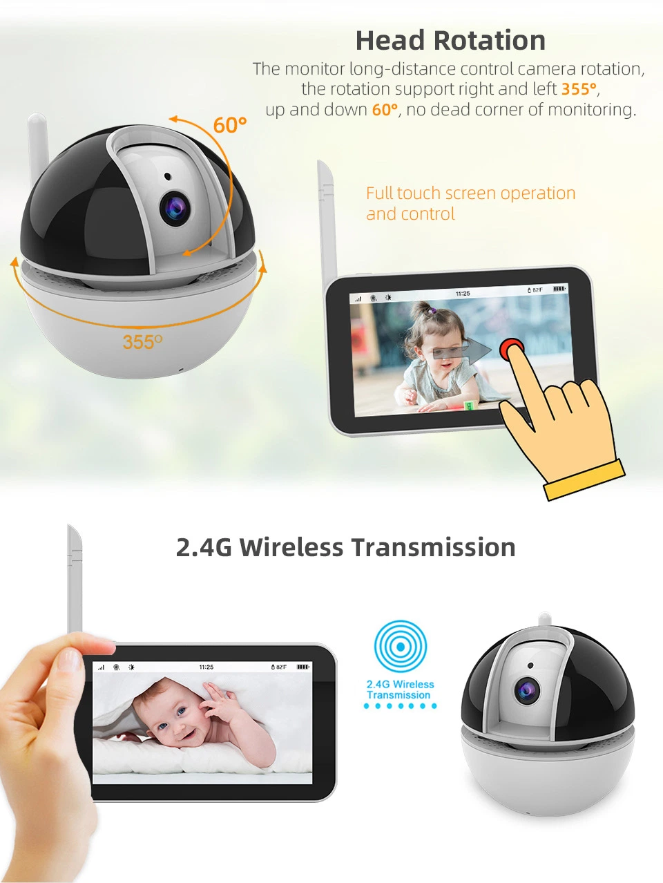 Smart IP Camera with 5inch LCD Screen+Touch Panel Baby Monitor of Surveillance Two Way Talk Night Vison LCD Display Baby Monitoring Camera