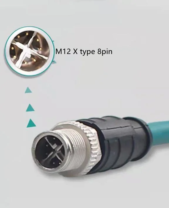 IP67 Industrial M12 X Coded Male to RJ45 Circular Waterproof Electric Accessories Jack Moulding PVC Ethernet Cable Cat5 CAT6 Cat7