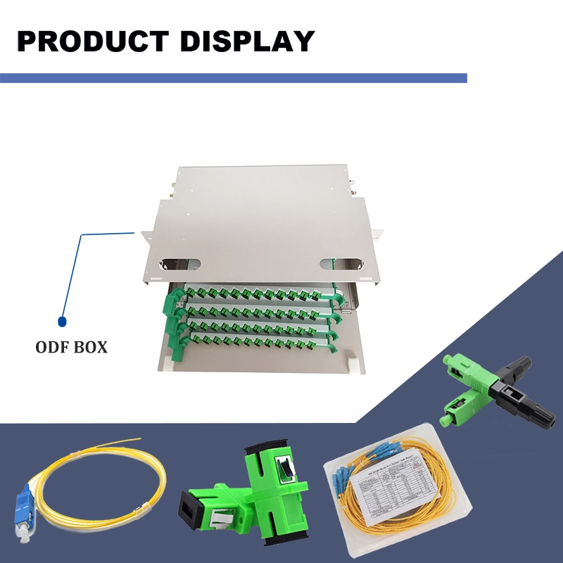 Hot Sell 48 144 Core ODF Optic Patch Panel with Sc/APC, LC/Upc Adapter and Pigtails Fiber