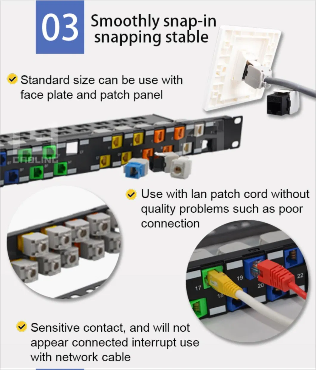 Gcabling RJ45 CAT6 Keystone Jack CAT6A UTP Ethernet Coupler CAT6A RJ45 Keystone Jack