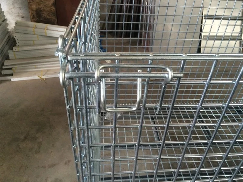 Industrial Galvanized Wire Mesh Steel Container Folding Storage Cage with Wheels