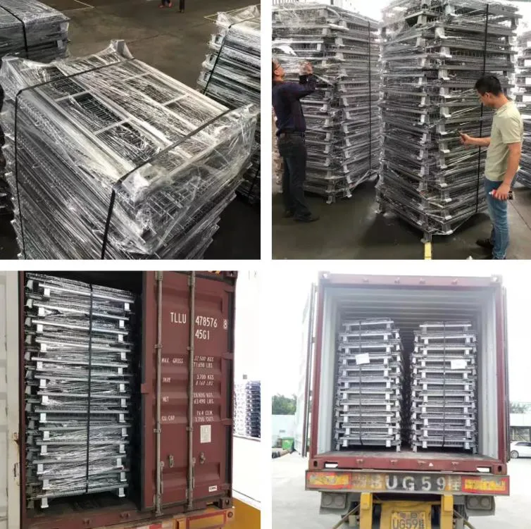 Industrial Galvanized Wire Mesh Steel Container Folding Storage Cage with Wheels