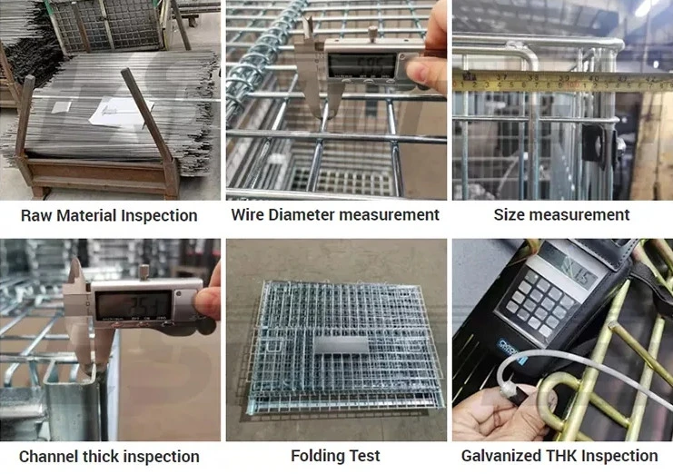 Industrial Galvanized Wire Mesh Steel Container Folding Storage Cage with Wheels