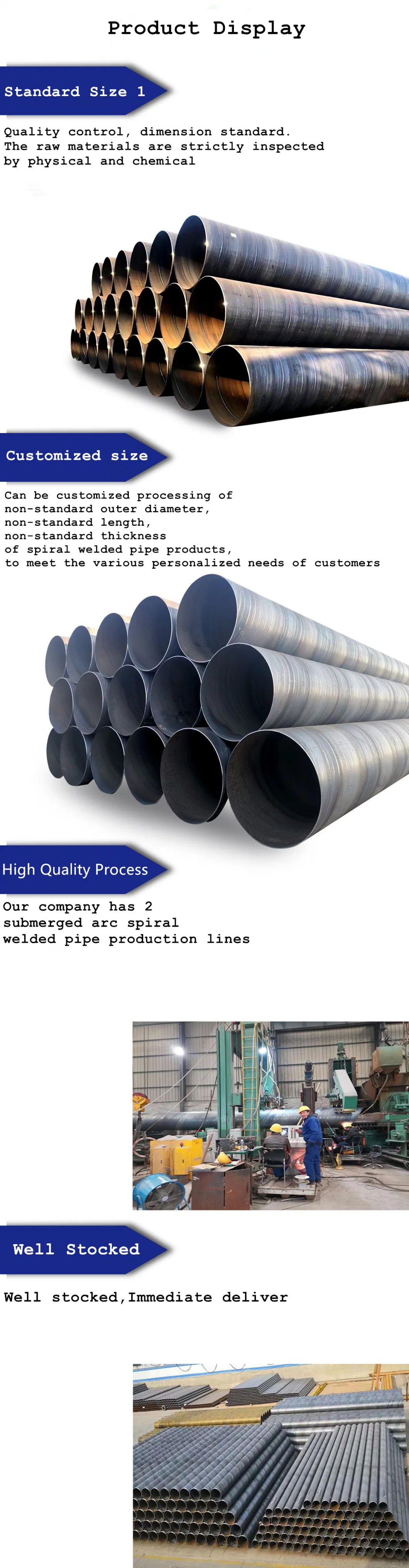 ASTM A252 Carbon Spiral Steel Pipe Black Iron Pipe Welded Sch40 Metal Steel Tube