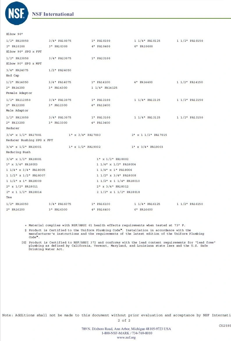 ASTM D2665 Standard for Dwv Drain Water PVC Equal Tee with NSF Certificate