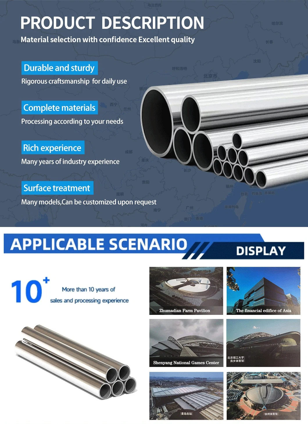 ASTM AISI 201/304/316/316L/430 Stainless/Galvanized/Spiral/Welded/Copper Pipe/Oil/Alloy/Ap5l/Round/Aluminum/Titanium/Black Steel Pipe/Tube for Building Material