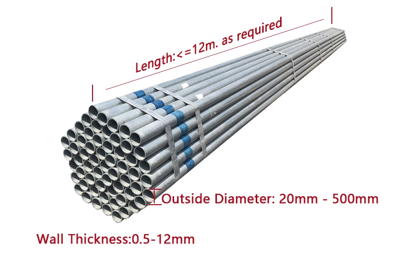 En10219, En10210, GB/T 6728, JIS, G3466, ASTM A500, A36 50mm 100mm Diameter Galvanized Steel Pipe