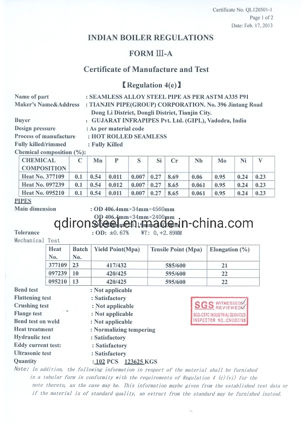 ASTM A213 T91 T22 T11 Hot Rolled/Cold Rolled Seamless Steel Pipe for Boiler Tube