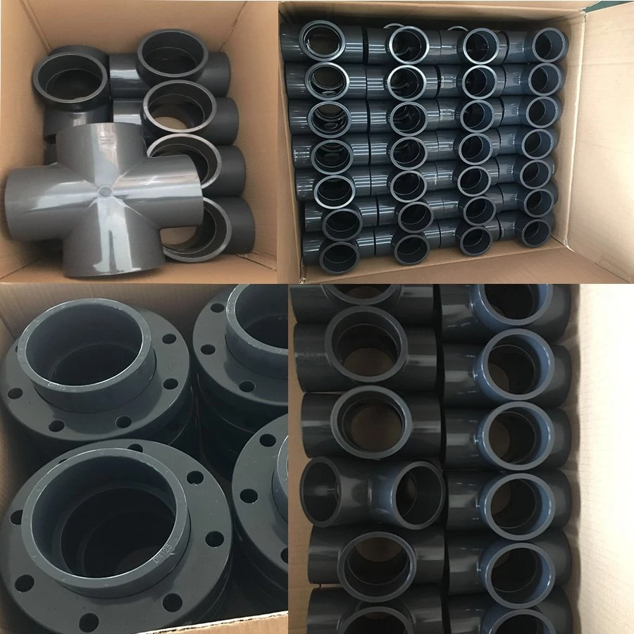 DIN Standard ASTM Sch40 Sch80 Water Supply Drain Pn10 Pn16 PVC Plastic UPVC CPVC Elbow Tee Industry Plumbing Pipe Fittings