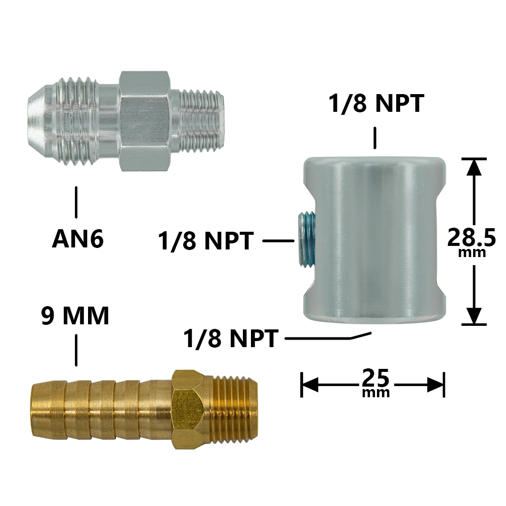 1/8 NPT Tee Fuel Pressure Gauge Adaptor Kit for Fuel Injection Systems