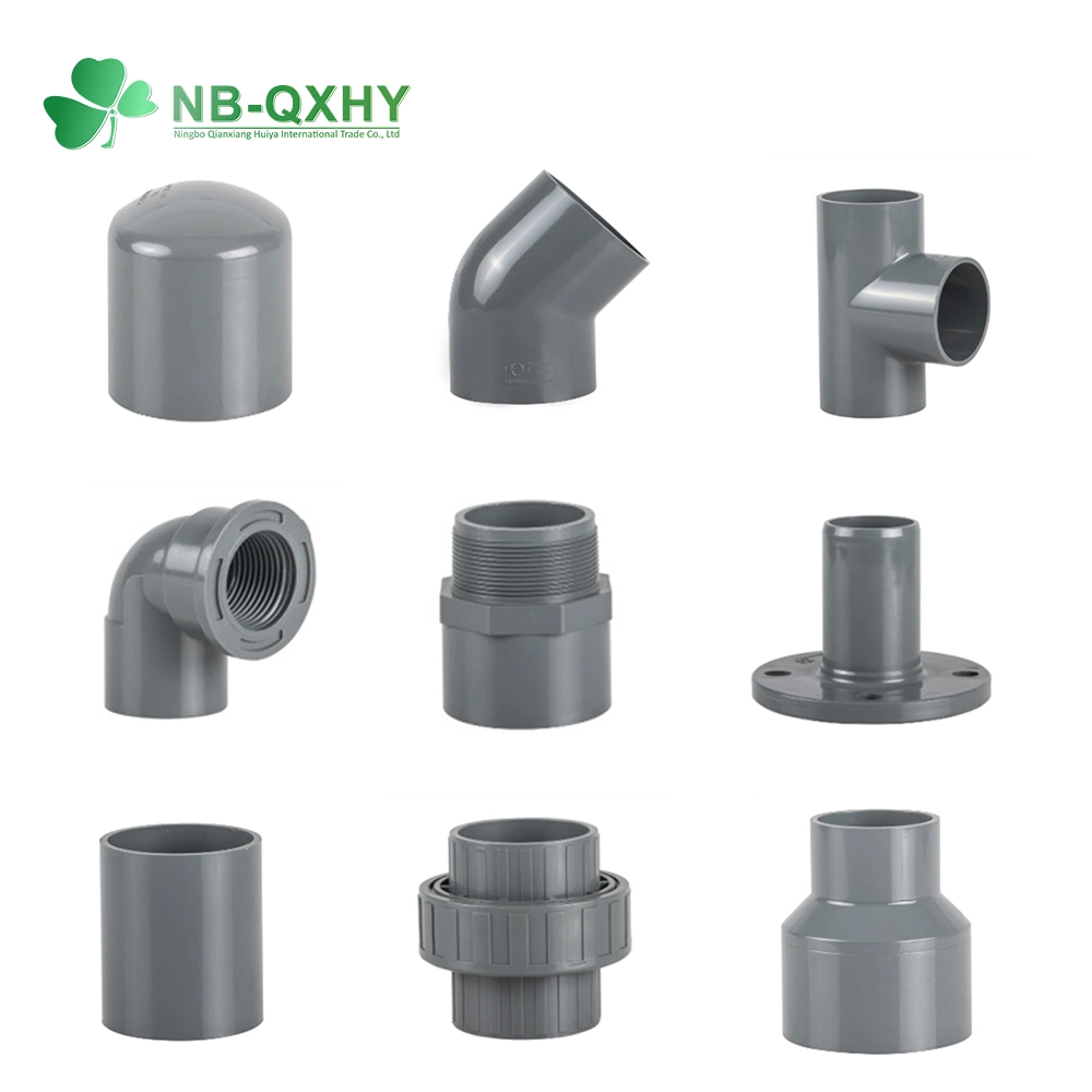 DIN Standard ASTM Sch40 Sch80 Water Supply Drain Pn10 Pn16 PVC Plastic UPVC CPVC Elbow Tee Industry Plumbing Pipe Fittings