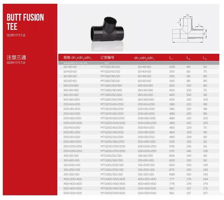 Buttfusion Equal Tee PE100 Pn16 Pn10 for PE Fittings Hot Sales