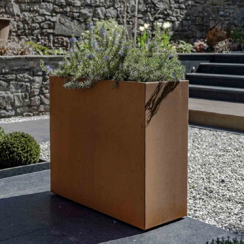 Metal Garden Planter Outdoor Tall Corten Steel Flowers Pot