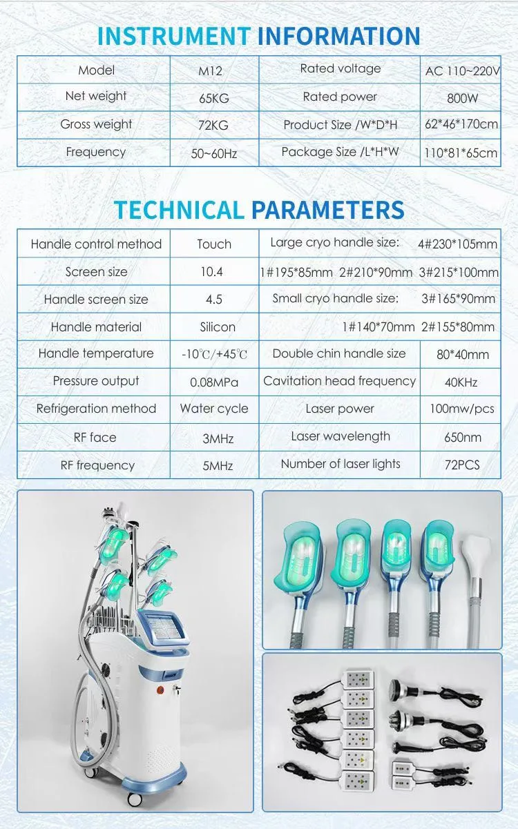 4 Cryo Handles Work Together 360 Cooling Cryolipolysis Cold Body Slimming Cavitation RF Lipo Laser Liposuction