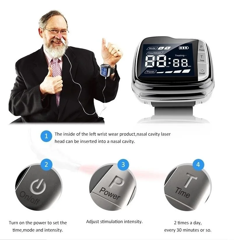 650nm Cold Laser Therapy Watch Wrist for Diabetes Hypertention Medical Therapeutic Apparatus