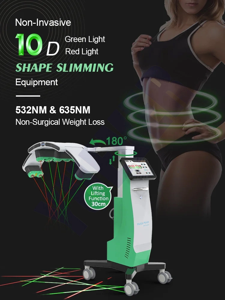 10d Lipo Laser Fat Removal 10d Cellulite Reduction 532nm Green Light Therapy Cold Laser Fast Slim Machine for Beauty