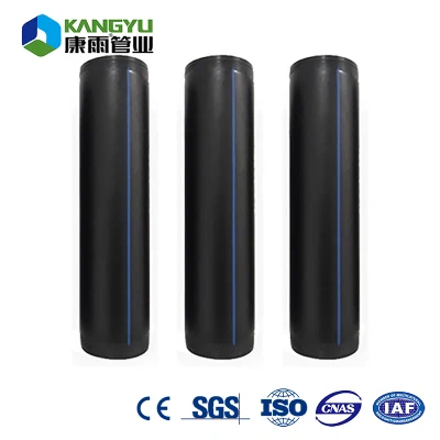 PE100 Pure Material Black Pipes with Blue Stripe HDPE Pipes for Potable Water