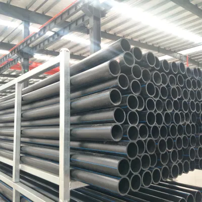  PE100 HDPE Pipe Polyethylene Pipes Pn6 Pn8 Pn10 Pn12.5 Pn16 SDR 26 21 17 13.6 11 9 DN200 110 mm Black HDPE Blue Stripe Wate Pipe