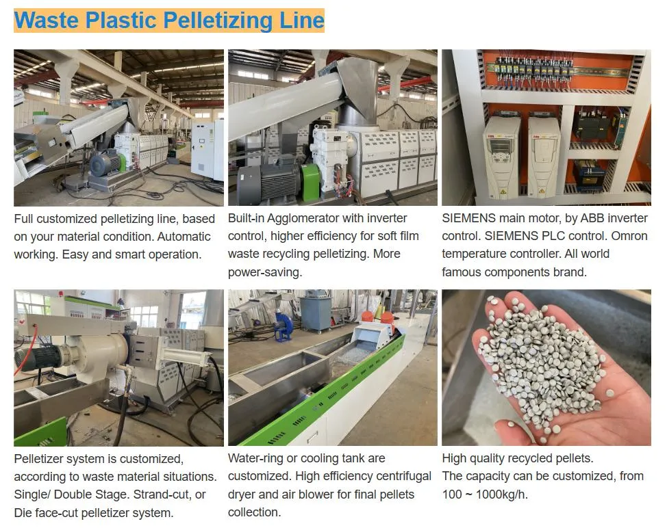 High Output Plastic Pelletizing Machine for Crushed Washed Pet HDPE Bottle Flake Drum Pellet Rubber Lump PVC Pipe PP PE Film Recycle Granulator Good Price