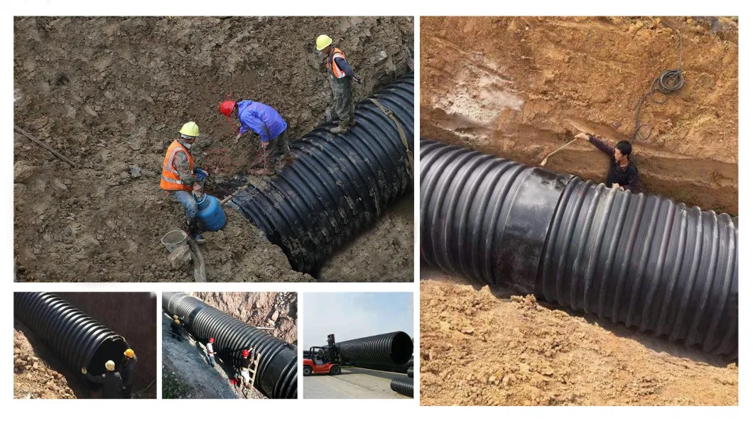 Plastic Black HDPE Double Wall Corrugated Pipe Dwc Pipe HDPE Reinforced Spiral Corrugated Culvert Pipe with Steel Belt