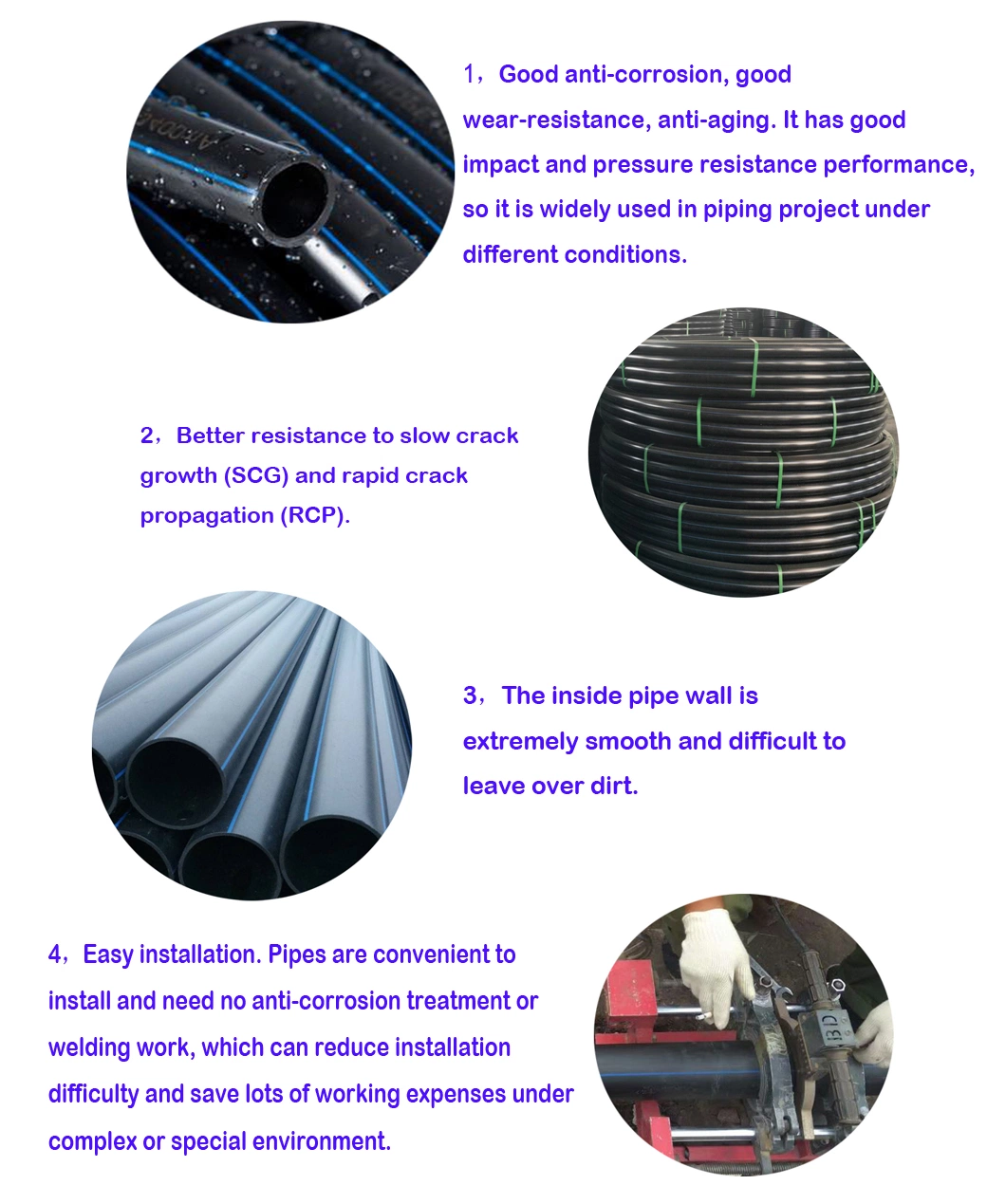 China Manufacture 160mm Hard Electrical Conduit HDPE Pipe with Accessories Plastic Perforated Tube