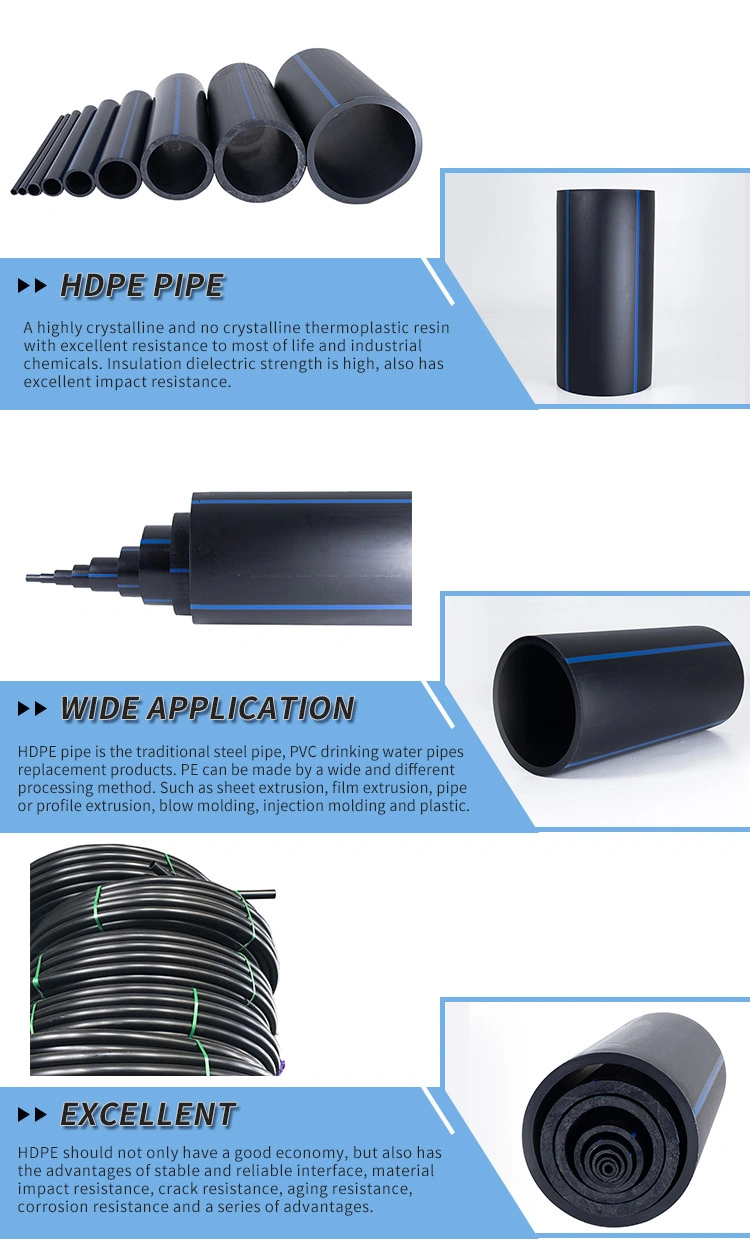 Black PE100 HDPE Water Supply Pipe 630mm SDR17 PE Water Pipe