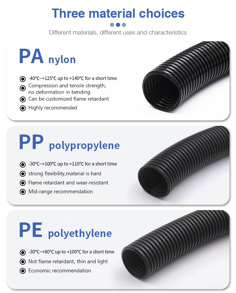 High Quality Flexible Plastic Cable Sleeve Corrugated Pipe Convoluted Plastic Conduit Pipe PP PA PE