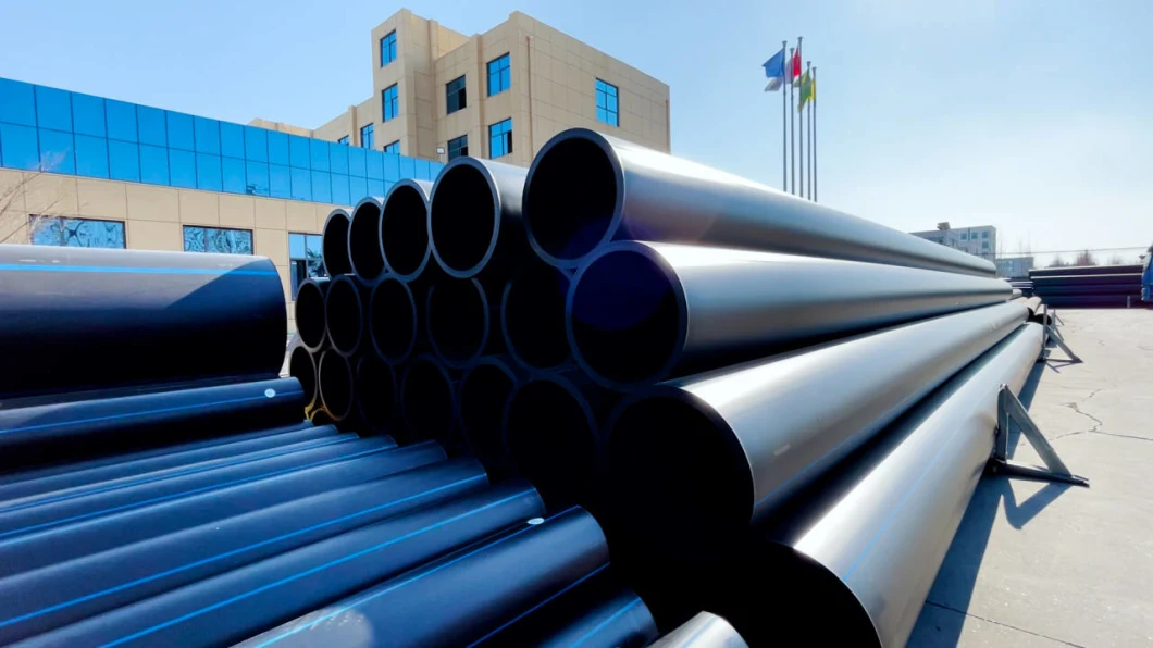 PE100 Pure Material Black Pipes with Blue Stripe HDPE Pipes for Potable Water