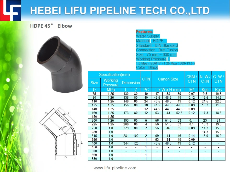 High Quality Plastic Welding Pipe Fitting PE Butt Fusion Fitting HDPE Socket Fusion Pipe Fitting HDPE Pressure Pipe Fitting for Water Supply SDR13.6 &amp; SDR17