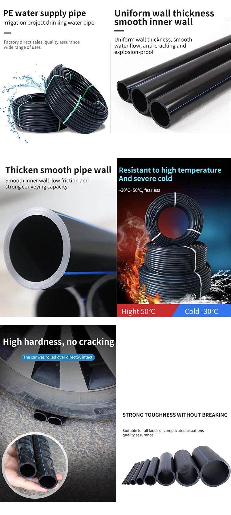 HDPE Water Supply Pipe PE100 Black Water Pipes Supplier Drainage Water Sewage Pipe