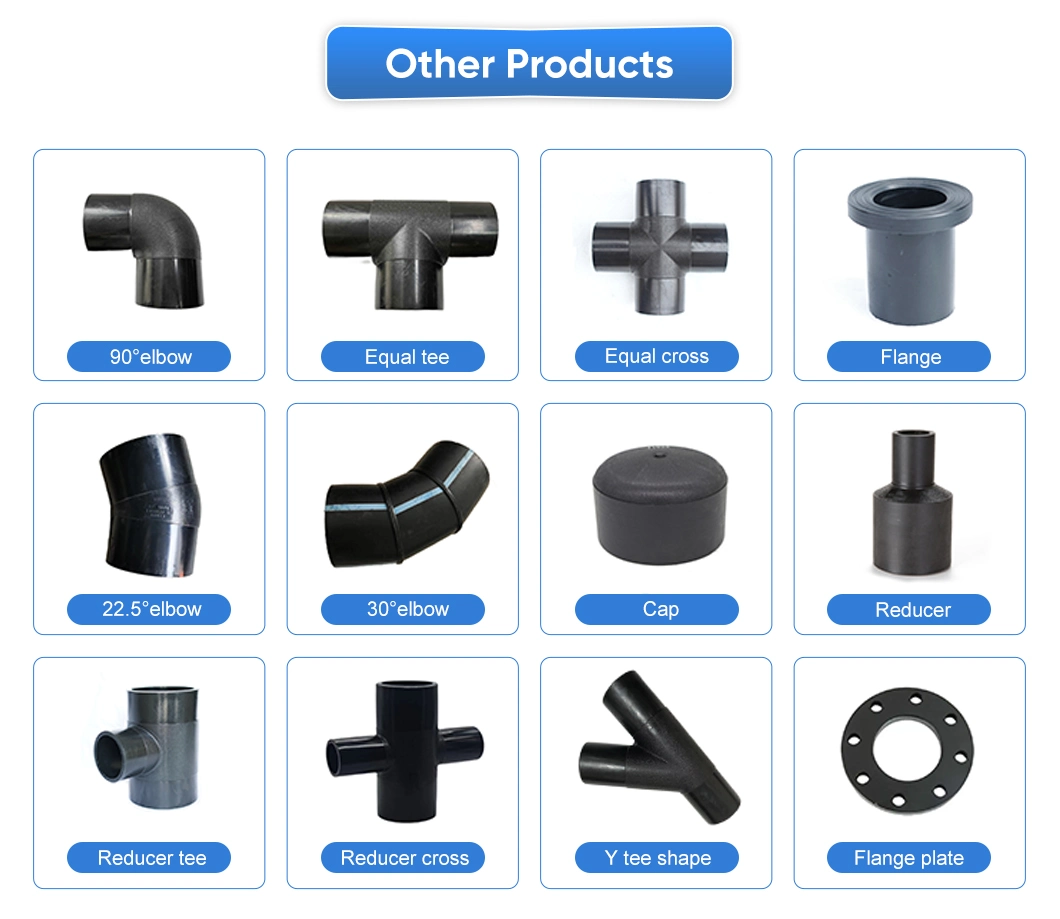 Inch ASTM HDPE Plastic Butt Fusion Pipe Fittings 2&prime;&prime; Equal Tee, Cap, Reducer, 45 Degree Elbow, 90 Degree Elbow, Cross Pipe Fittings/SDR9/SDR11/SDR17 Fittings